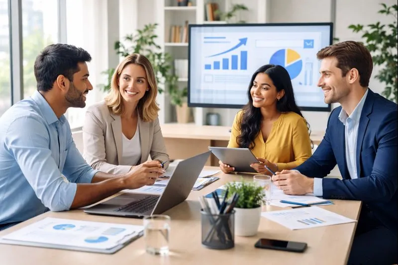 Professional digital marketing team working on growth strategies at Malav Technologies